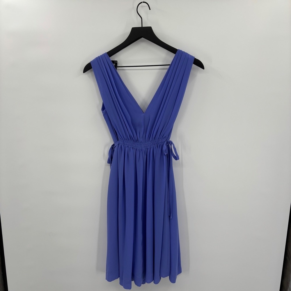 Anthropologie HD in Paris Dress Womens 0 Periwinkle Blue Pleated Smocked V-Neck